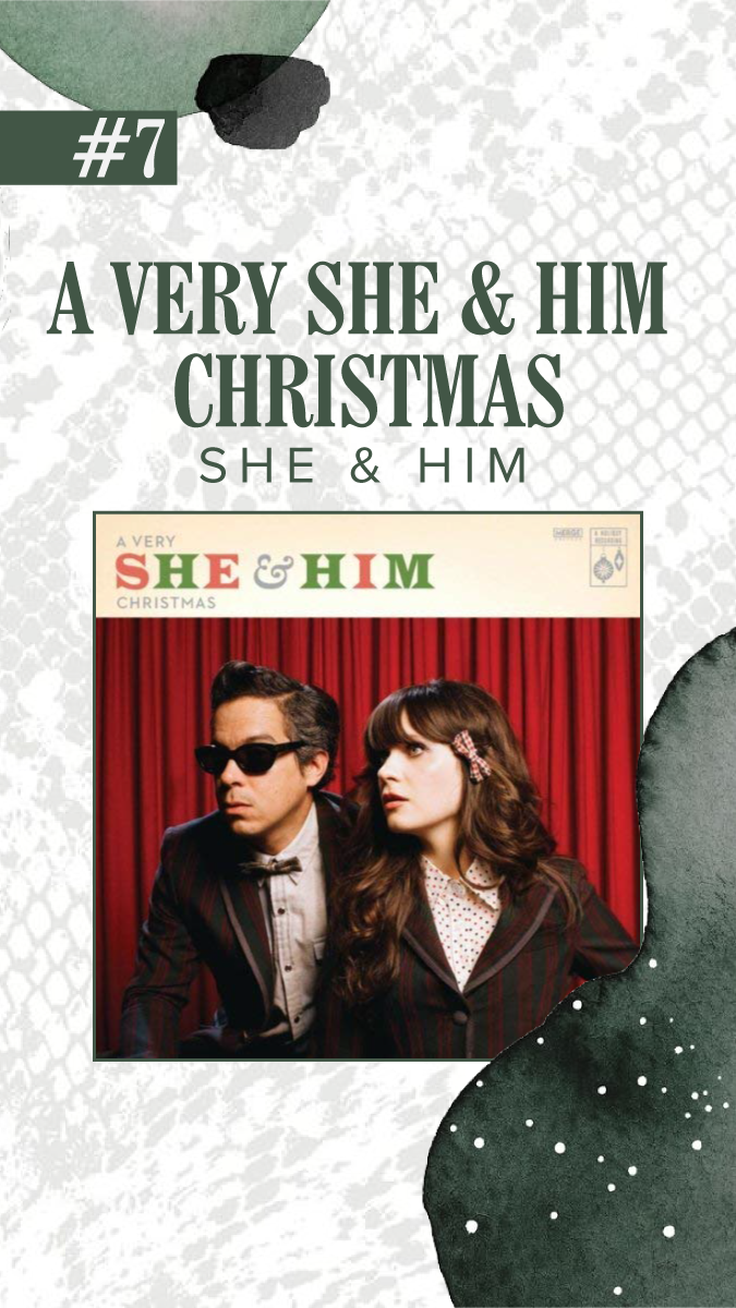 Blog graphic featuring the She & Him Christmas album cover, ranked number seven.