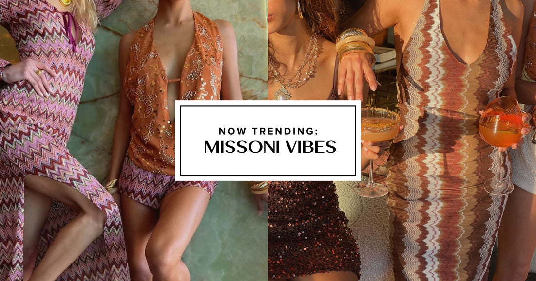 Blog cover collage of women in chevron-knit dresses and sequins holding cocktails.